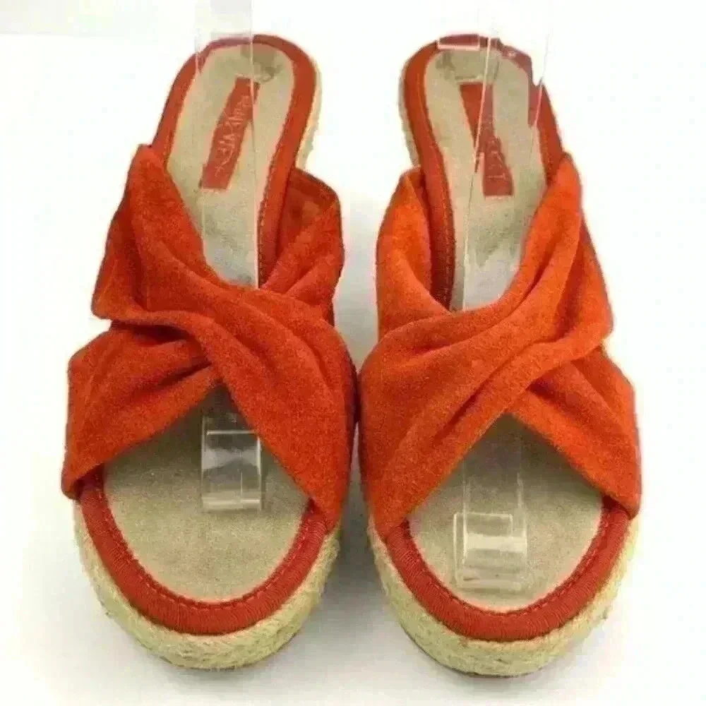 Nine west sandals sz 8 Wntgnitiontj burnt orange suede wedge espadrilles
